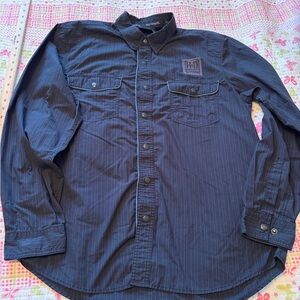 Harley Davidson Black Pin Stripe Snap Buttons Dress Shirt-2Front Pockets-Size XL